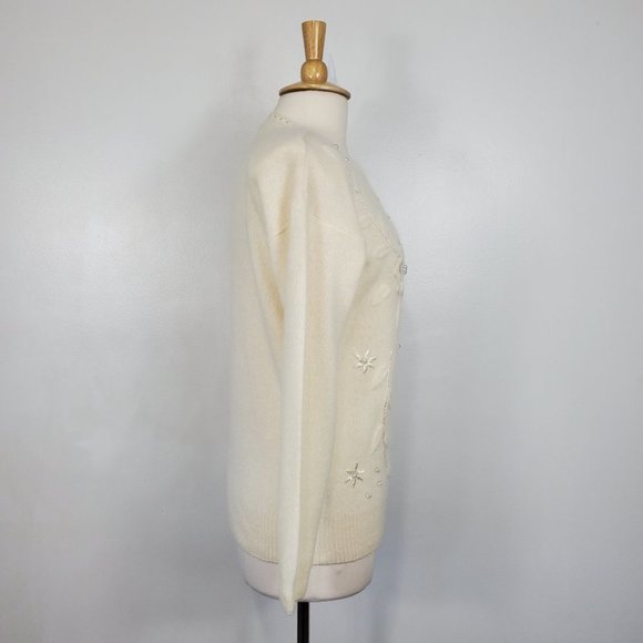 Vintage Spice of Life Cream Beaded Embroidered Lambs Wool Angora Sweater M - Picture 9 of 15